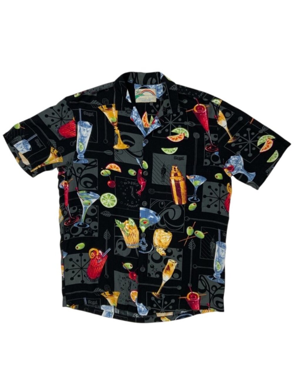 Paradise Found Happy Hour Hawaiian Shirt XS/S Black Cocktails